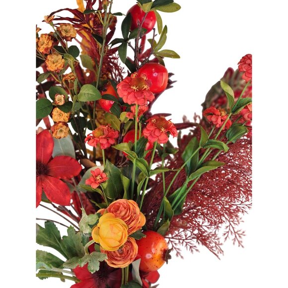 Artificial Fall Faux Floral Bouquet 13 Stems Red & Yellow Flowers Mixed Foliage - Picture 2 of 16
